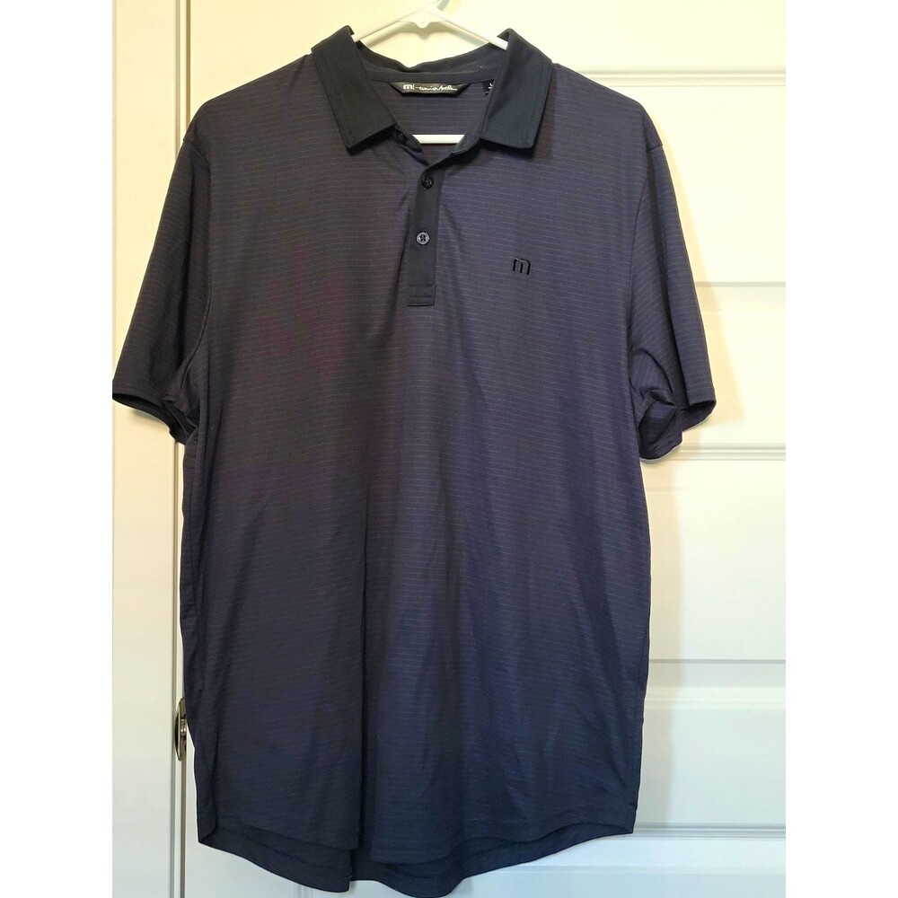 Travis Mathew Men’s L Regular Navy Solid Short Sleeve Polo Shirt Collared Logo